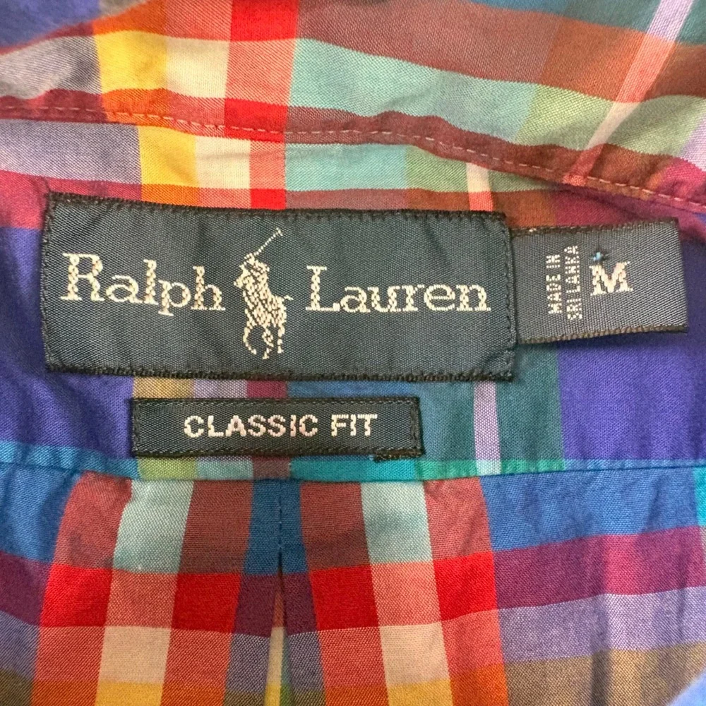 Polo Ralph Lauren Mens Classic Fit Plaid Short Sleeve Button Down Shirt Blue M